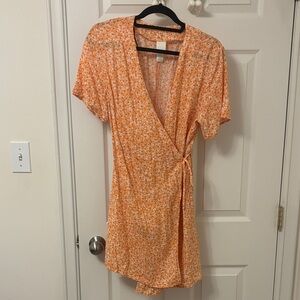 H&M Orange Floral Wrapped Mini Dress